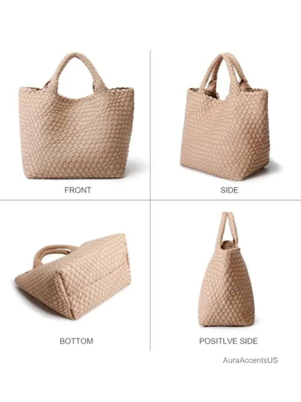 Vegan Leather Woven Tote Handbag for Travel Beach Shoulder Bag